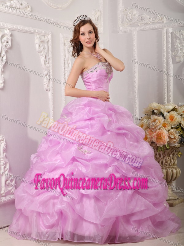 Exclusive Strapless Organza Appliqued Rose Pink Quinceanera Dress
