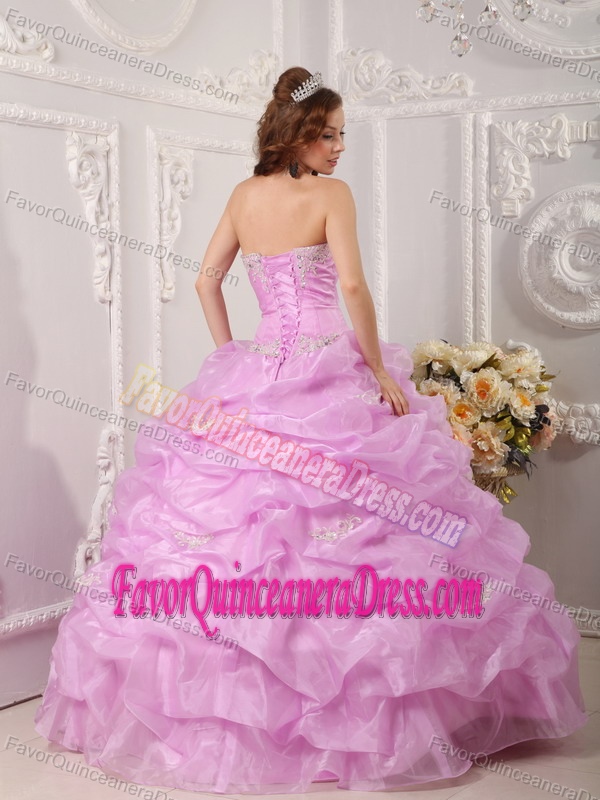 Exclusive Strapless Organza Appliqued Rose Pink Quinceanera Dress