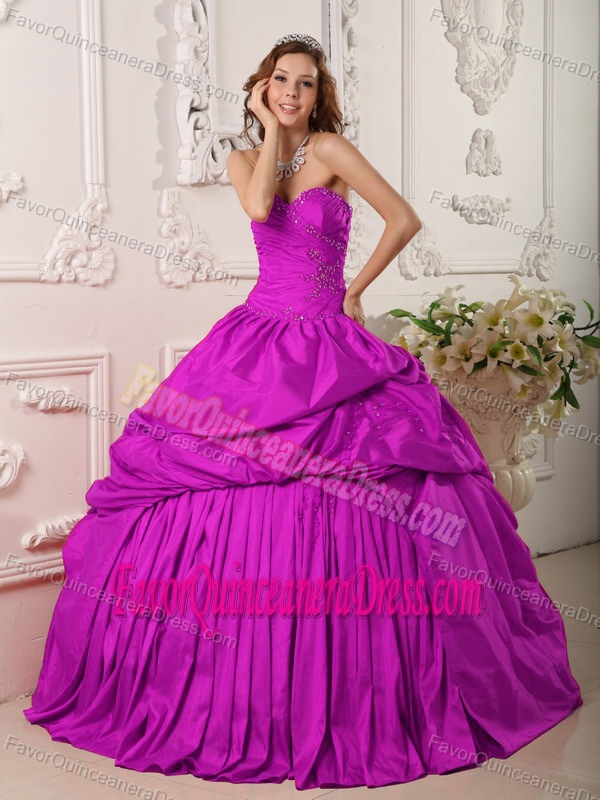 Exclusive Sweetheart Taffeta Fuchsia Quinceanera Dress with Beading