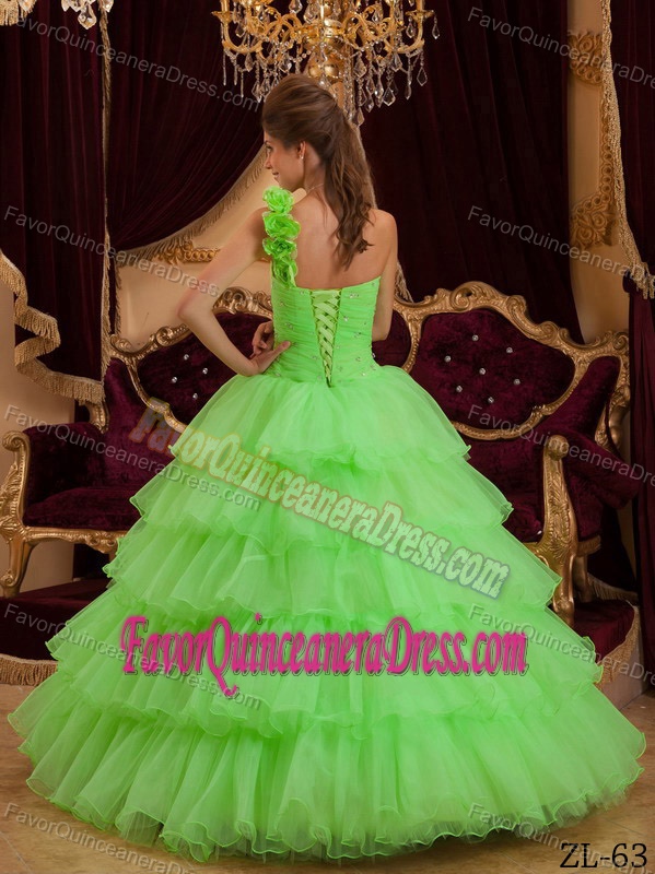 Green One Shoulder Floor-length Quinceanera Gown Dress with Ruffles