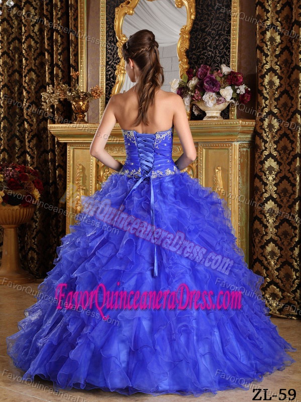 Blue Sweetheart Floor-length Organza Quinceanera Gown with Ruffles