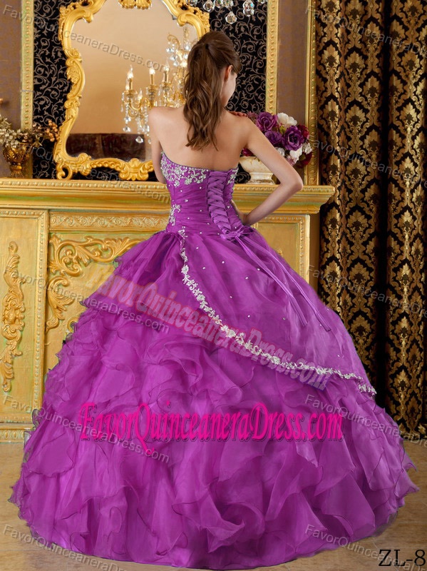 Lovely Purple Floor-length Organza Quinceanera Dress with Appliques