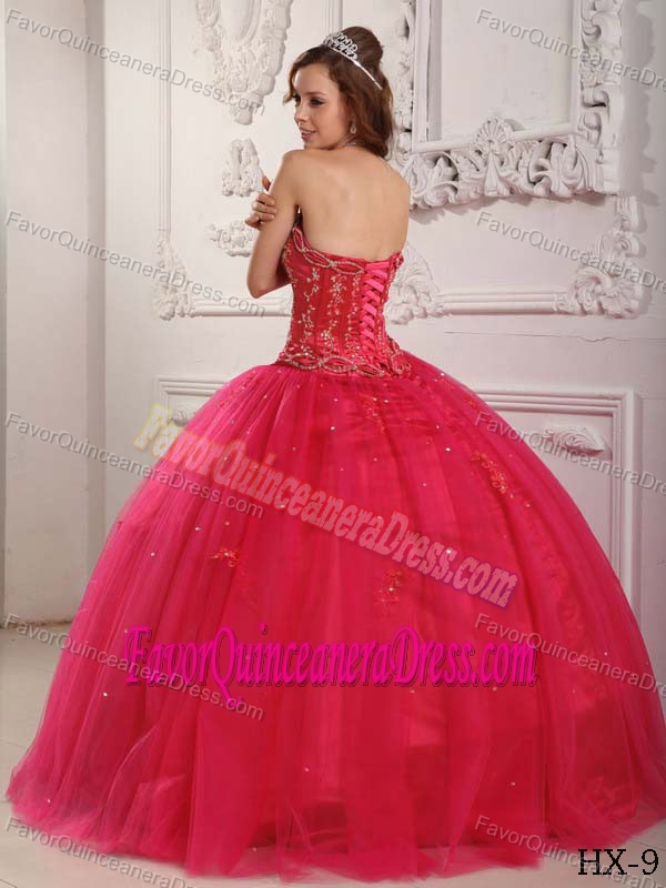 Elegant Strapless Tulle Hot Pink Quinceanera Gown Dress with Beading