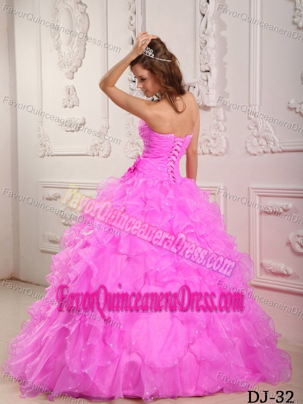 Romantic Sweetheart Organza Beaded Quinceanera Gown Dress in Pink