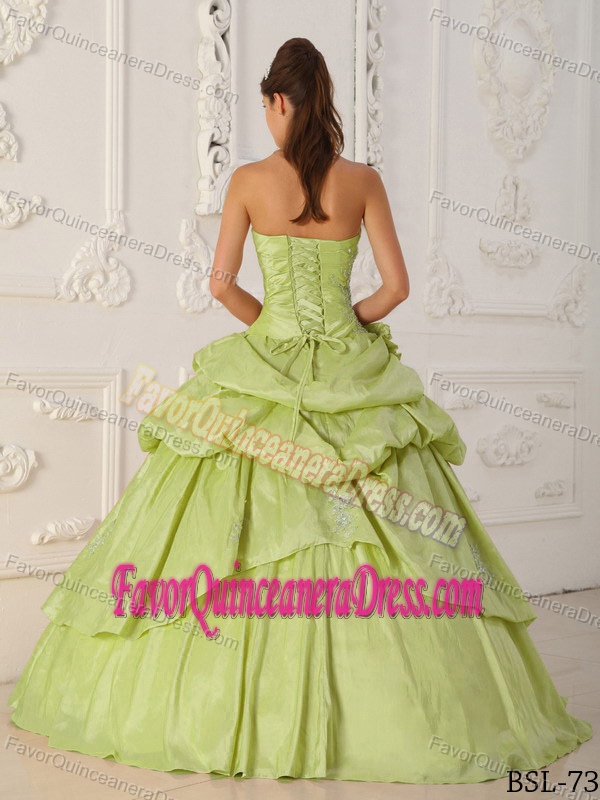 Strapless Floor-length Taffeta Beaded Quinceanera Gown in Yellow Green
