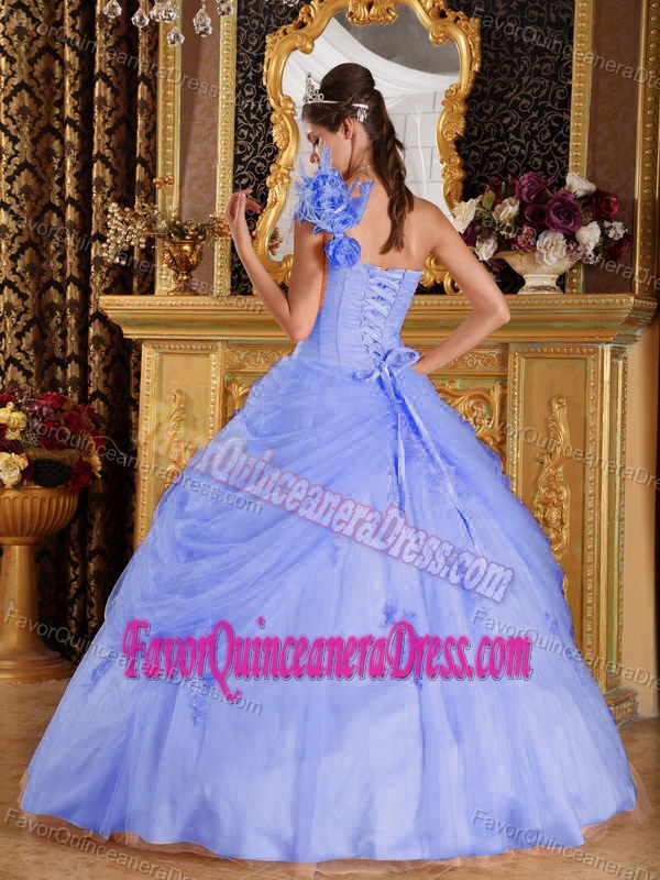 Low Price Blue One Shoulder Appliqued Quinceanera Dresses in Tulle