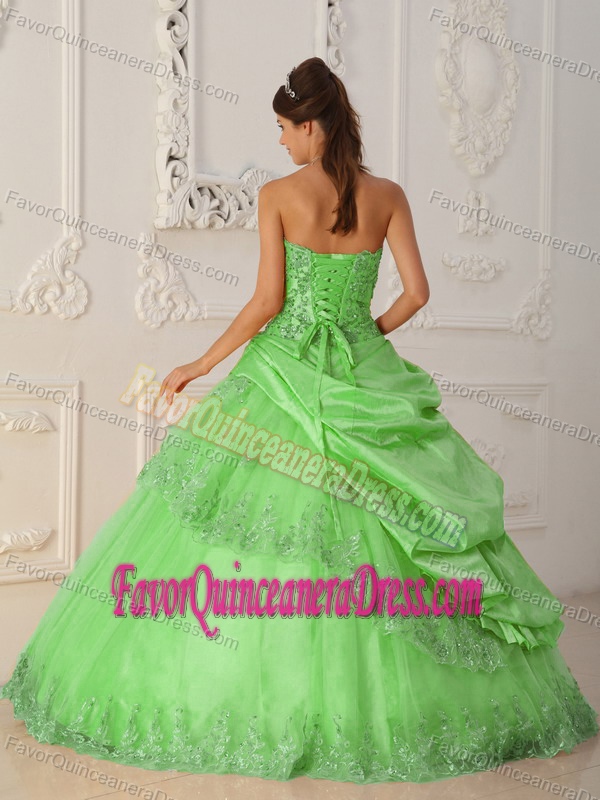 Spring Green Sweetheart Taffeta and Tulle Quinceanera Dress with Beading