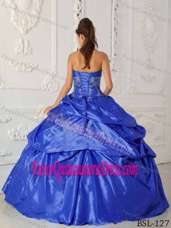 Sweetheart Taffeta Appliqued Quinceanera Gown Dress in Royal Blue