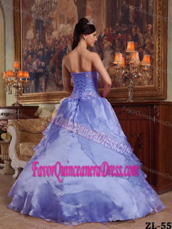 Angel Lilac Strapless Organza Quinceanera Gown Dress with Beading