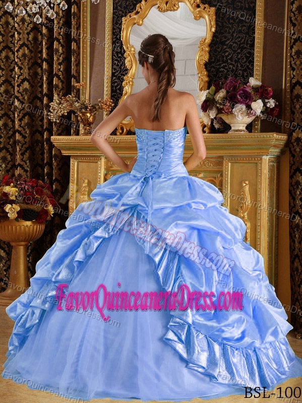 Baby Blue Floor-length Beaded Quinceanera Dress in Taffeta and Tulle