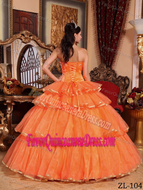 Vintage Strapless Organza Ruffled Quinceanera Dresses in Orange Red