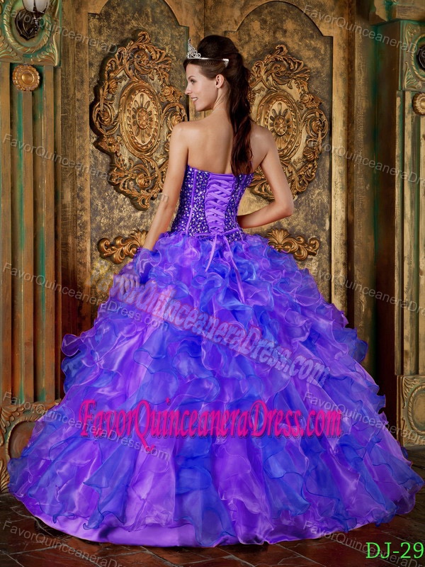 Multi-Colored Strapless Organza Beaded Quinceanera Dress with Ruffles