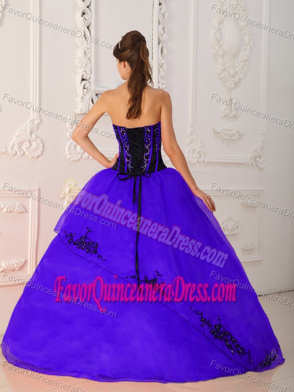 Purple Strapless Quinceanera Dress in Satin and Organza with Appliques