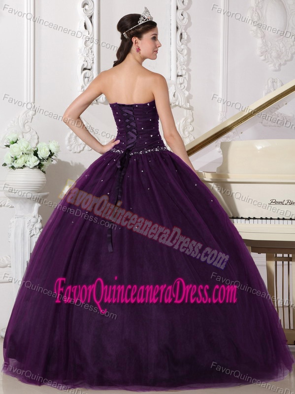 Dramatic Dark Purple Sweetheart Tulle Quinceanera Dress with Beading