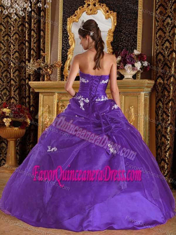 Eggplant Purple Organza and Satin Quinceanera Dress with Appliques