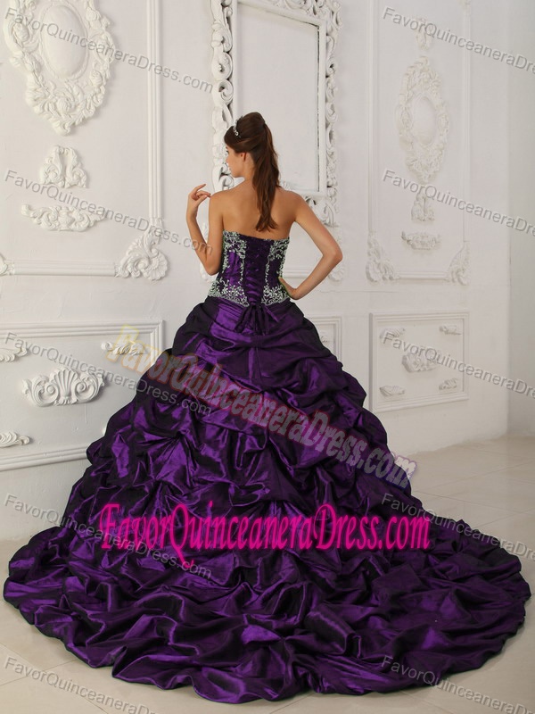 Sweetheart Taffeta and Organza Appliqued Quinceanera Dress in Purple