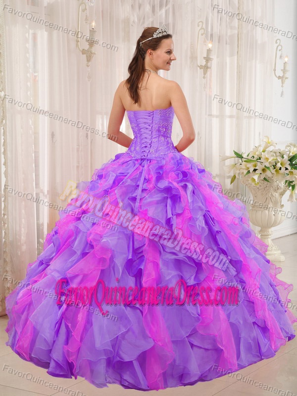Multi-colored Floor-length Organza Quinceanera Dress with Appliques