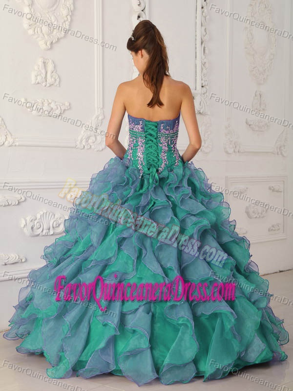 Discount Strapless Organza Beaded Appliqued Sweet 15 Dresses in Blue