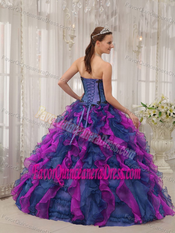 Ruffled Colorful Sweetheart Floor-length Quinceanera Gowns in Organza