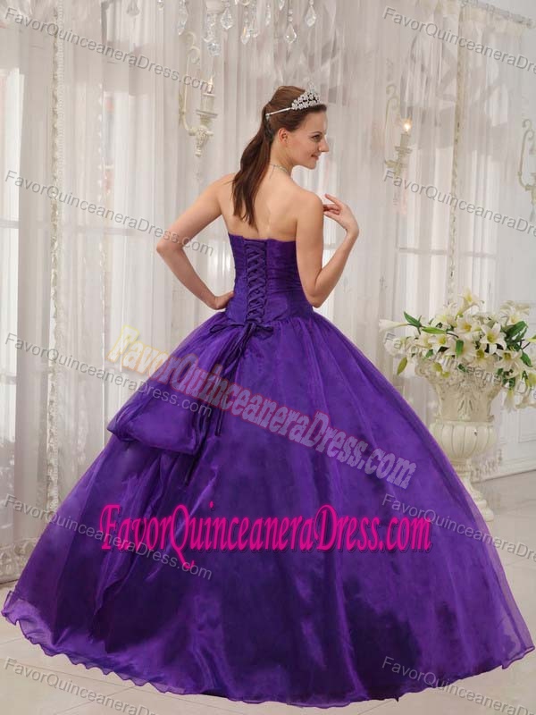 Elegant Purple Strapless Organza Dresses for Quinceanera in Floor-length