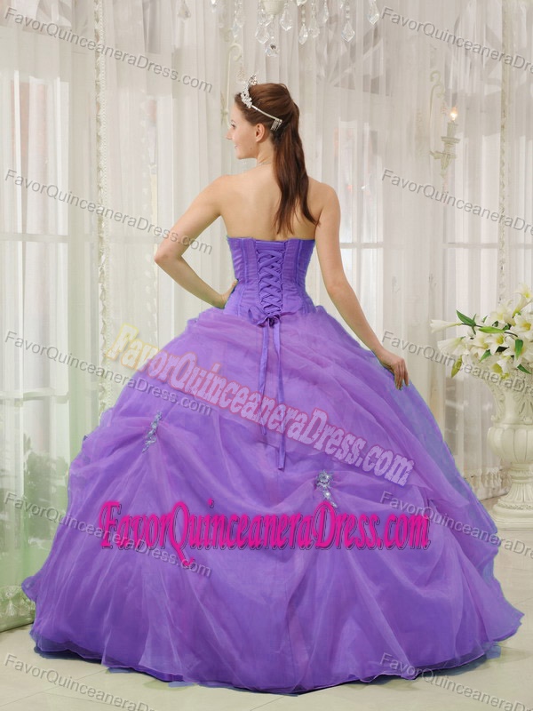 Appliqued Purple Sweetheart Floor-length Quinceanera Gowns in Organza