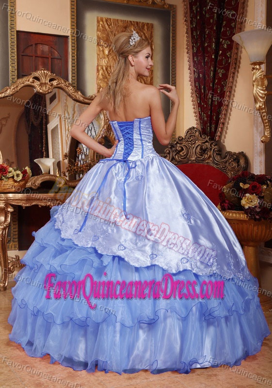 Aqua Blue Sweetheart Floor-length Quince Dress in Taffeta and Organza