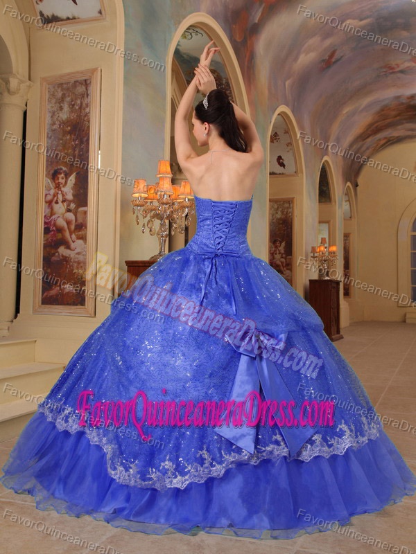 Sequined Strapless Floor-length Sweet 15 Dress in Purple with Bowknot