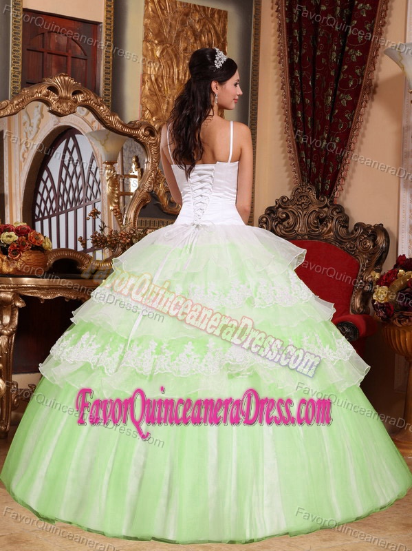 Perfect Yellow Green Spaghetti Straps Dress for Quinceanera with Lace