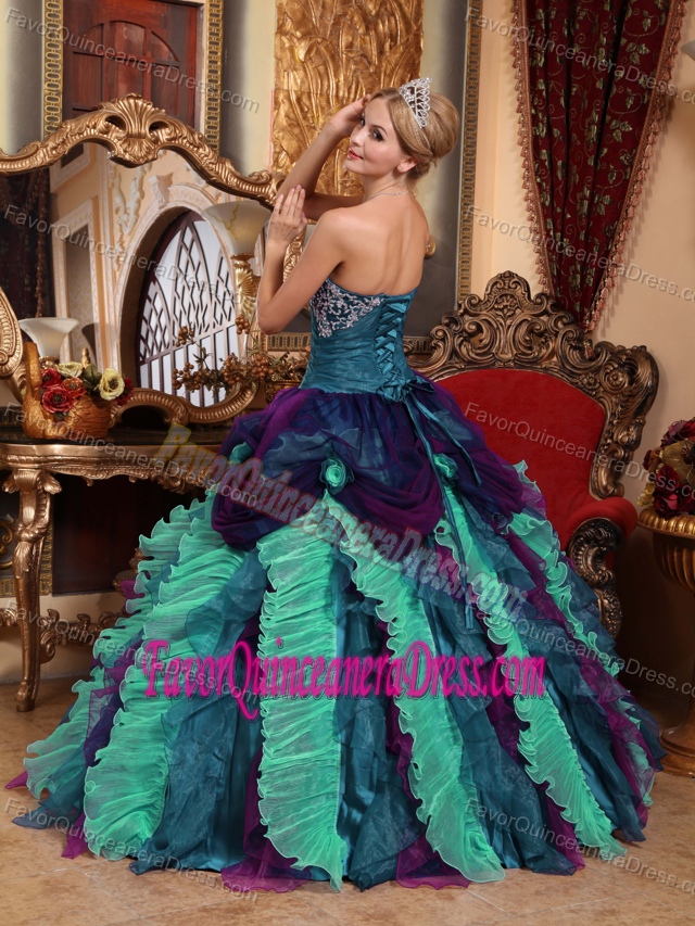 Multi-color Strapless Quinceanera Gown Dresses in Taffeta and Organza