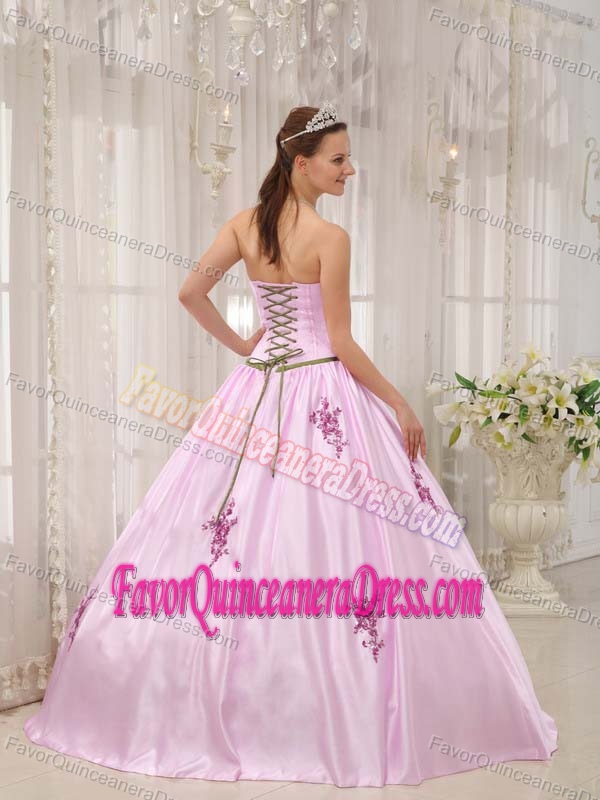 Appliqued Pink Strapless Floor-length Dress for Quinceanera in Taffeta