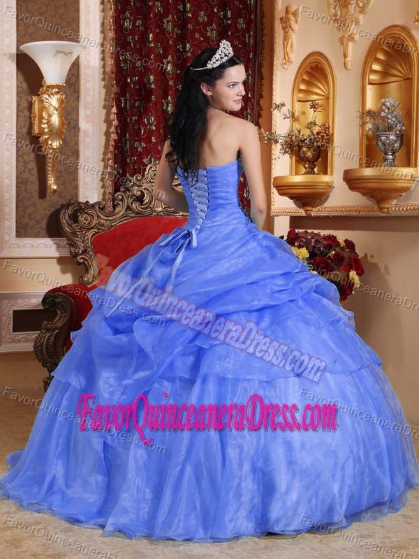 Blue Strapless Perfect Dresses for Quinceanera in Organza with Pick-ups