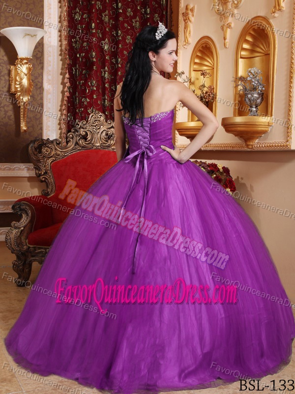 2013 Sweetheart Floor-length Purple Quince Dress in Tulle and Taffeta