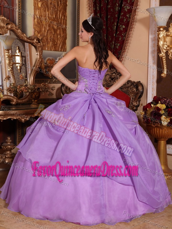 Strapless Floor-length Organza Dress for Quince with Beading in Purple