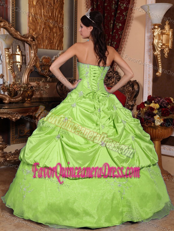 Taffeta Strapless Floor-length Yellow Green Quince Dress with Pick-ups