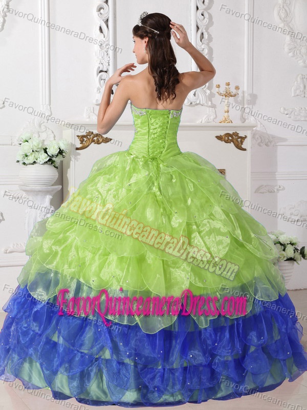 2012 Colorful Strapless Organza Sweet Sixteen Dresses with Appliques
