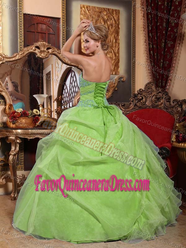 Organza Sweetheart Ruching Quinceanera Gown Dress in Yellow Green