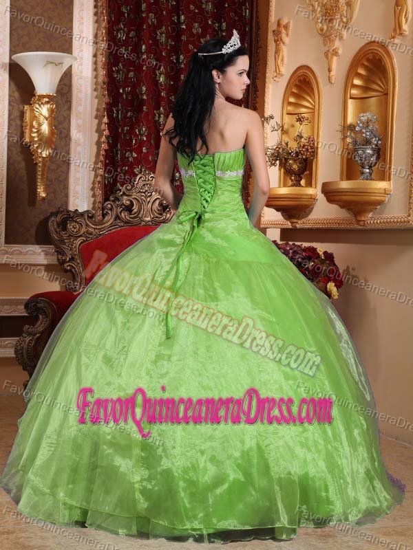 Beautiful Green Strapless Floor-length Sweet 16 Dresses with Appliques
