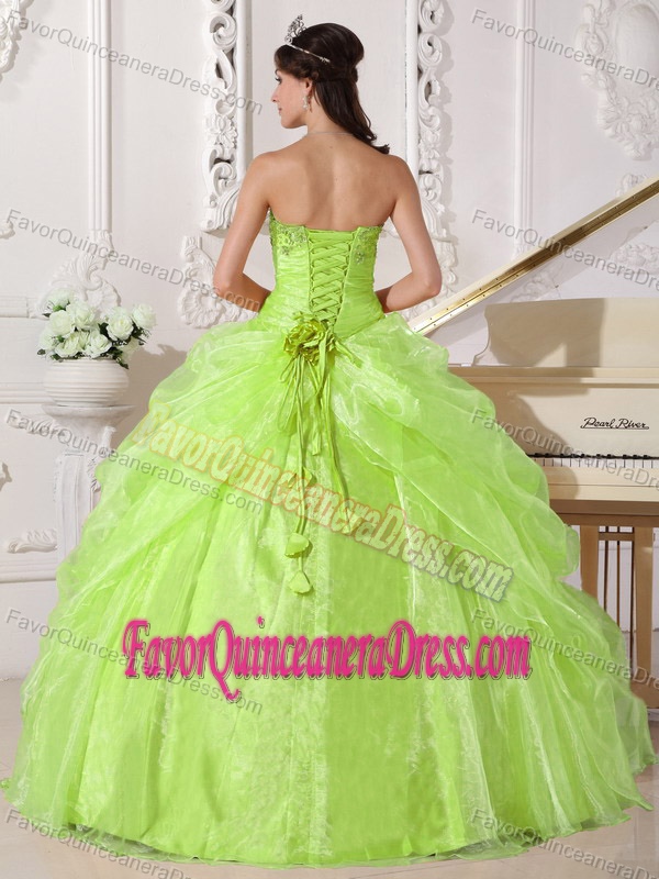 Beaded Yellow Green Strapless Floor-length Quince Dresses in Organza