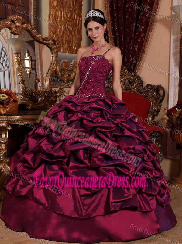 One Shoulder Floor-length Burgundy Quinceanera Dress with Pick-ups