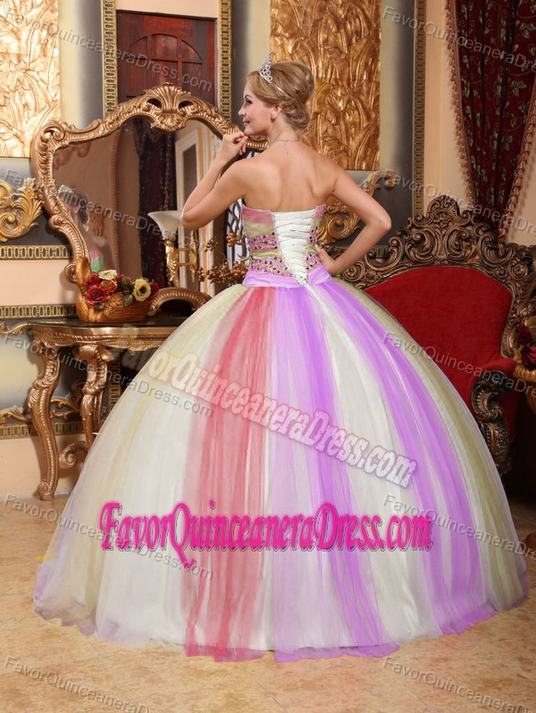 Cute Multi-color Sweetheart Floor-length Quinceanera Dresses in Tulle