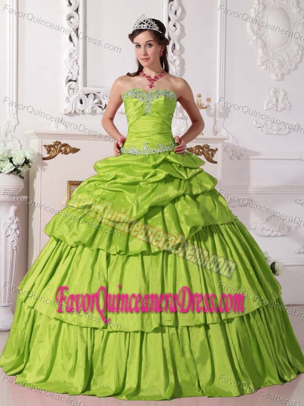 Graceful Sweetheart Taffeta Quinceanera Gown Dress in Yellow Green