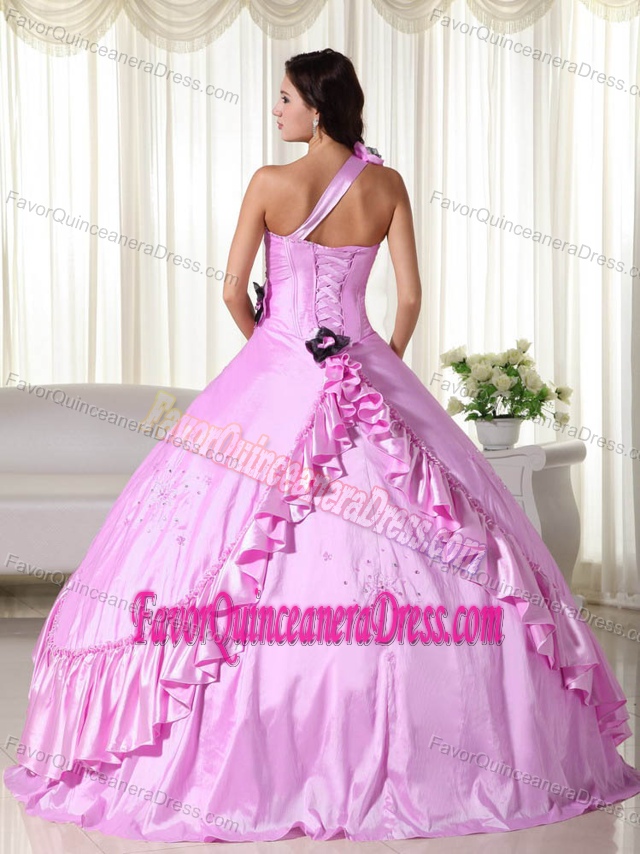 One Shoulder Floor-length Taffeta Quinceanera Gown Dresses in Pink