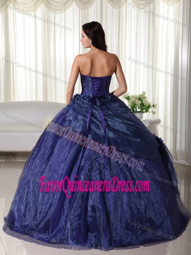 Cheap Strapless Floor-length Tulle Dress for Quinceanera in Navy Blue