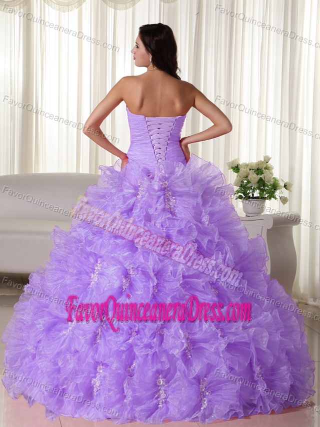 Lilac Strapless Floor-length Organza Quinceanera Dresses with Ruffles
