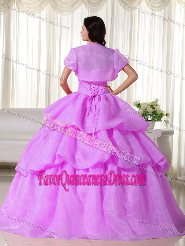 Lovely Rose Pink Strapless Organza Dress for Quinceanera with Flower