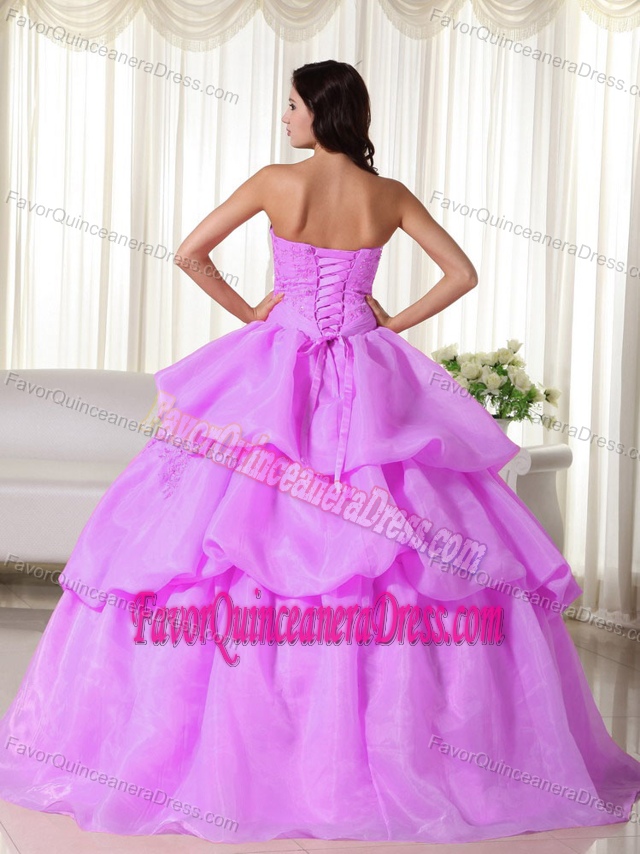 Lovely Rose Pink Strapless Organza Dress for Quinceanera with Flower