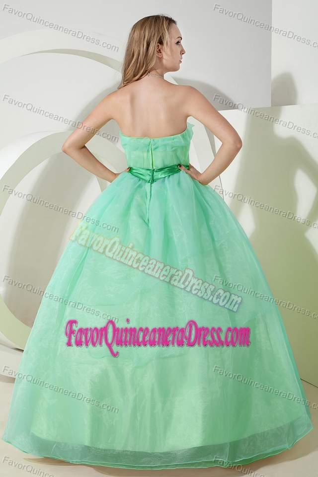 Simple Organza Strapless Floor-length Dress for Quinceanera in Green