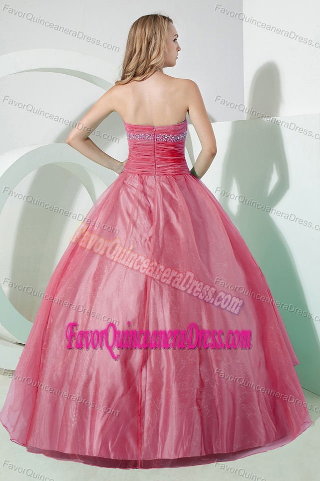 Pretty Watermelon Strapless Organza Sweet 15 Dresses with Appliques