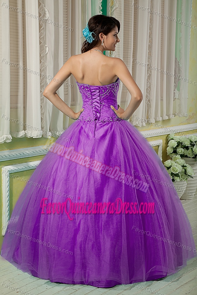 Simple Purple Sweetheart Floor-length Sweet Sixteen Dresses in Tulle