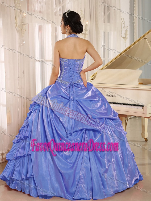 2013 Organza Blue Halter Top Quinceanera Gown Dress with Beading
